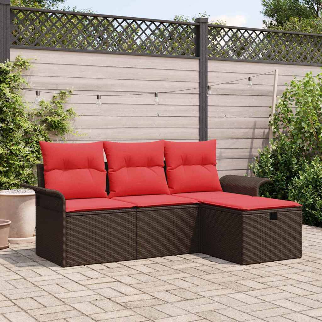 vidaXL Gartensofa-set mit Kissen 4 pcs Braun und Rot Poly-Rattan