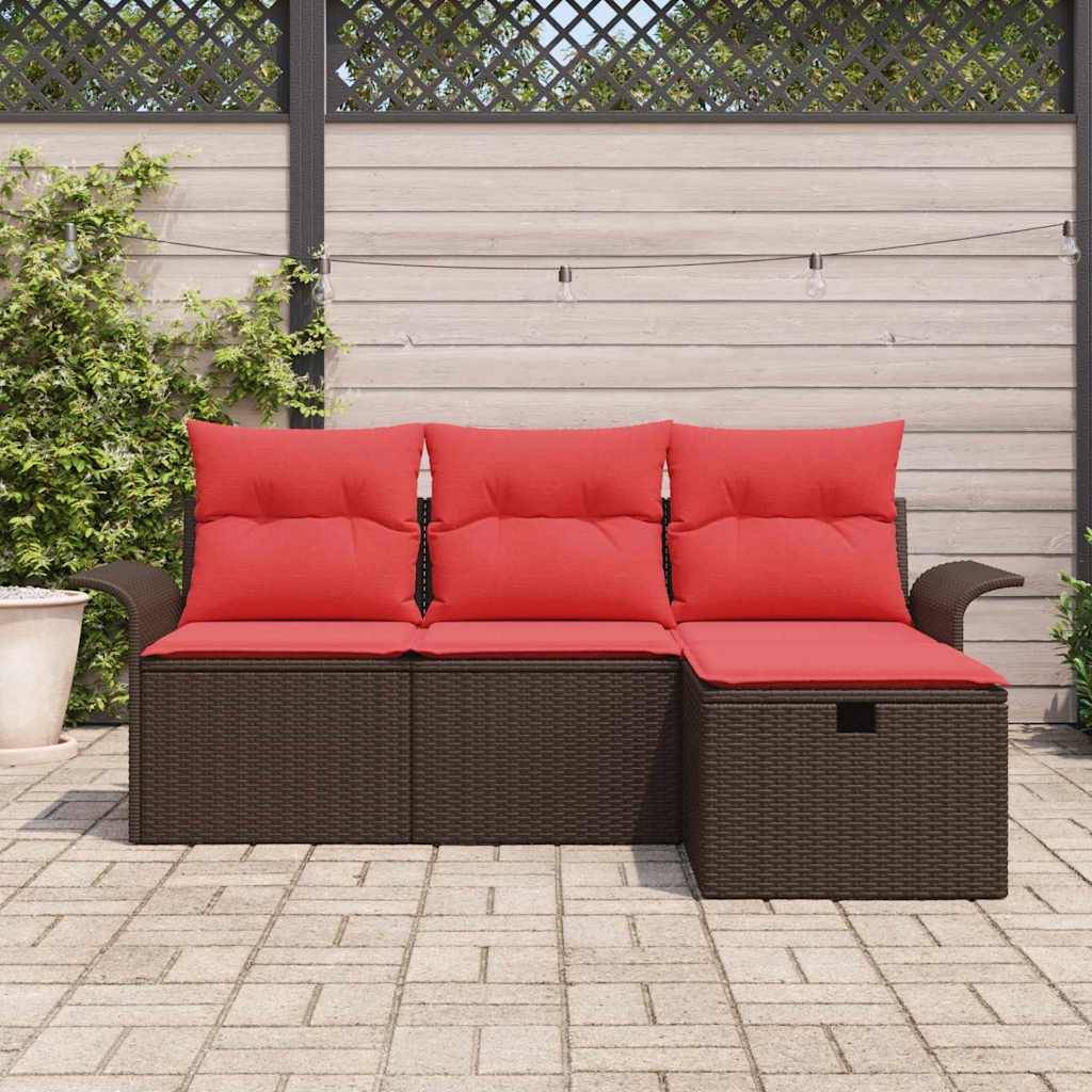 vidaXL Gartensofa-set mit Kissen 4 pcs Braun und Rot Poly-Rattan