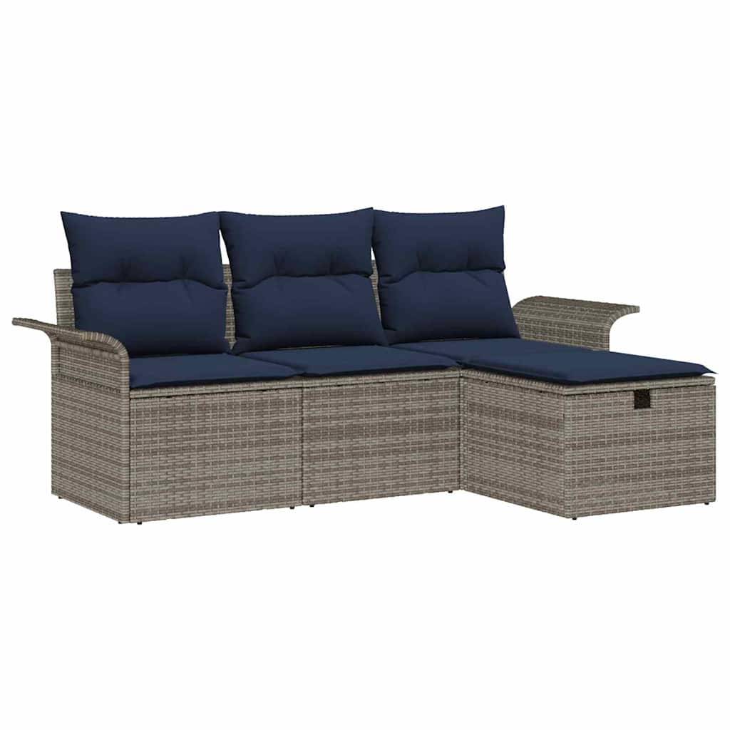 vidaXL Gartensofa-set mit Kissen mit Speicher 4 pcs Poly Rattan