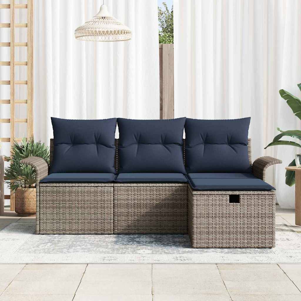 vidaXL Gartensofa-set mit Kissen mit Speicher 4 pcs Poly Rattan