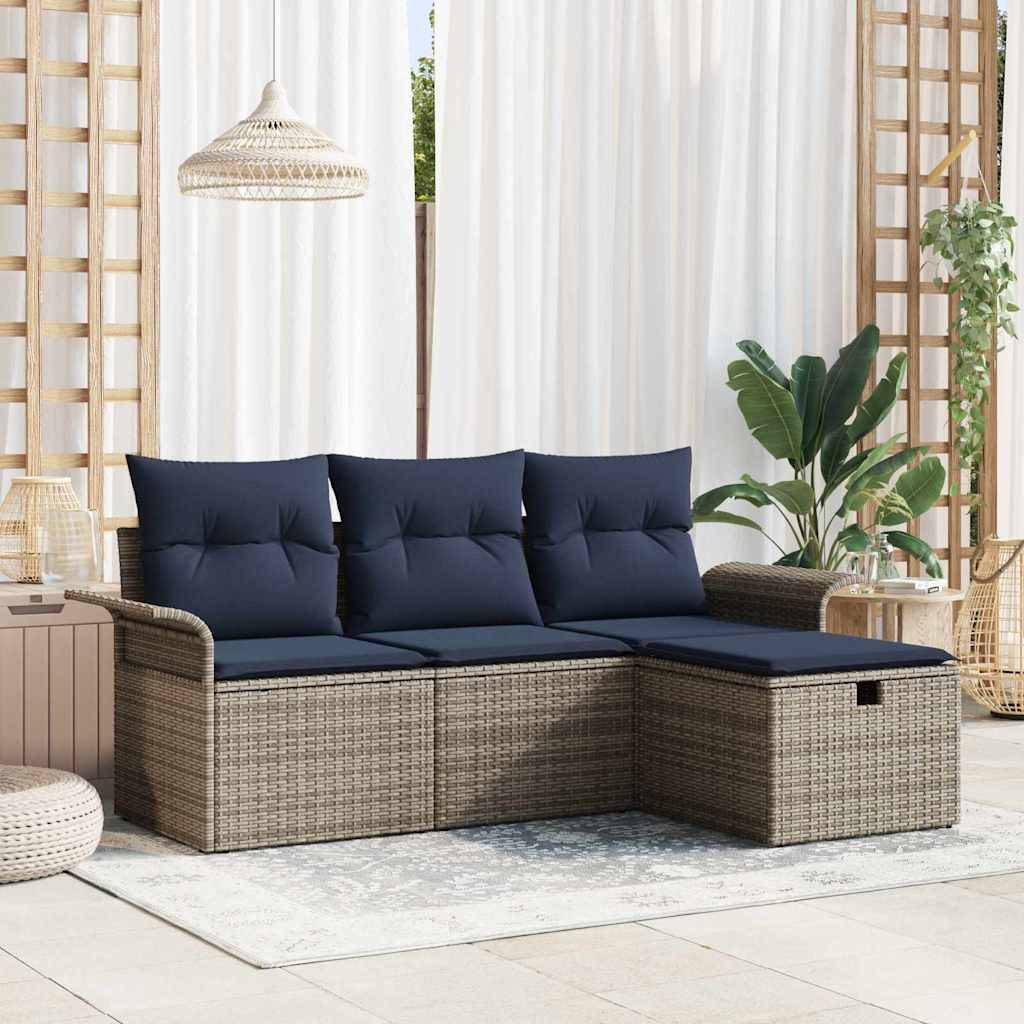 vidaXL Gartensofa-set mit Kissen mit Speicher 4 pcs Poly Rattan