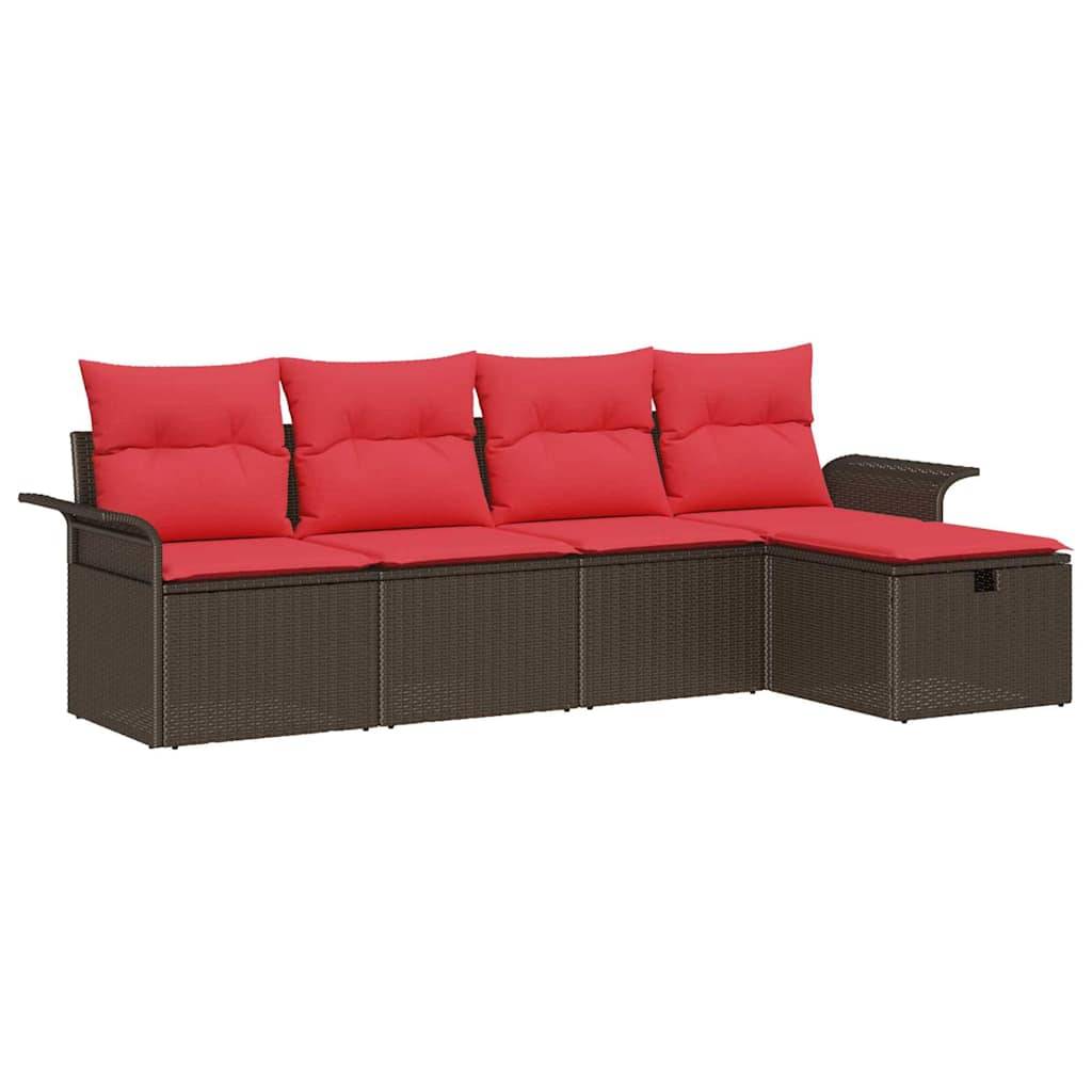 vidaXL Gartensofa-set mit Kissen mit Speicher 5 pcs Poly Rattan