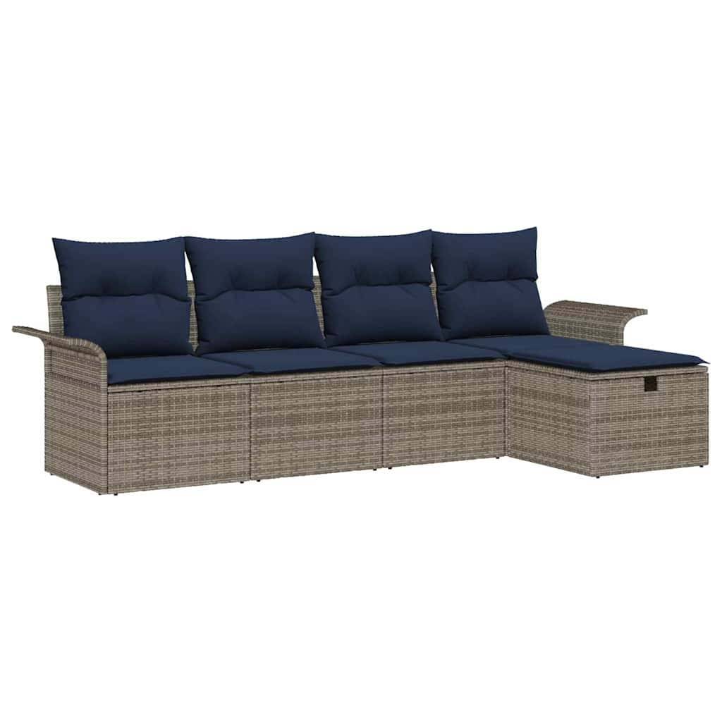 vidaXL Gartensofa-set mit Kissen mit Speicher 5 pcs Poly Rattan