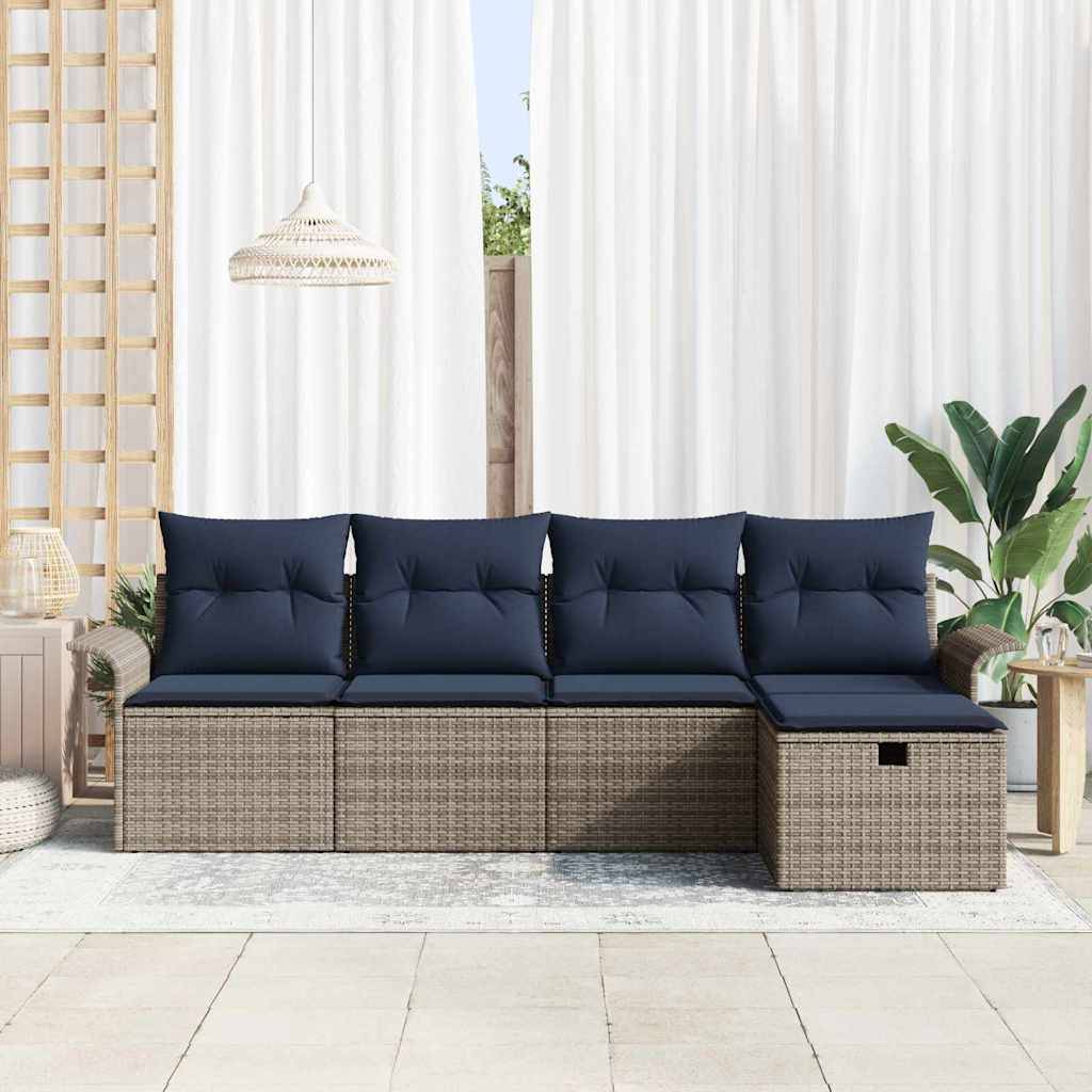 vidaXL Gartensofa-set mit Kissen mit Speicher 5 pcs Poly Rattan