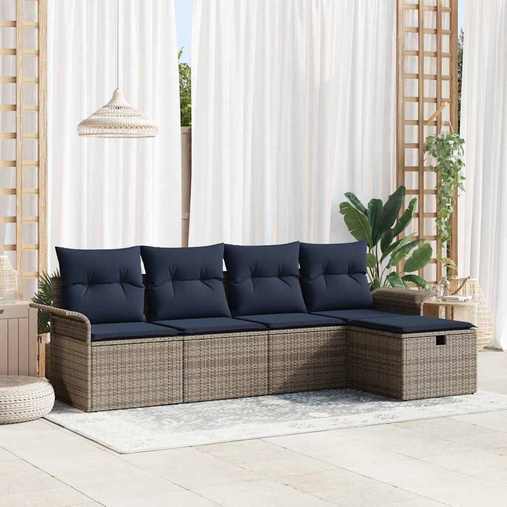 vidaXL Gartensofa-set mit Kissen mit Speicher 5 pcs Poly Rattan