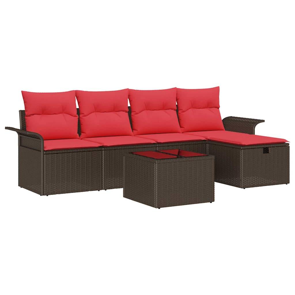 vidaXL Gartensofa-set mit Kissen mit Speicher 6 pcs Poly Rattan