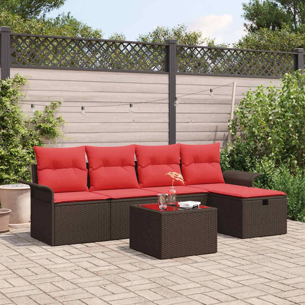 vidaXL Gartensofa-set mit Kissen mit Speicher 6 pcs Poly Rattan