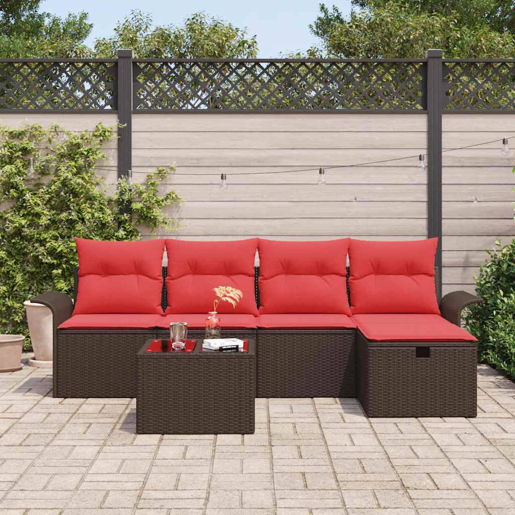 vidaXL Gartensofa-set mit Kissen mit Speicher 6 pcs Poly Rattan