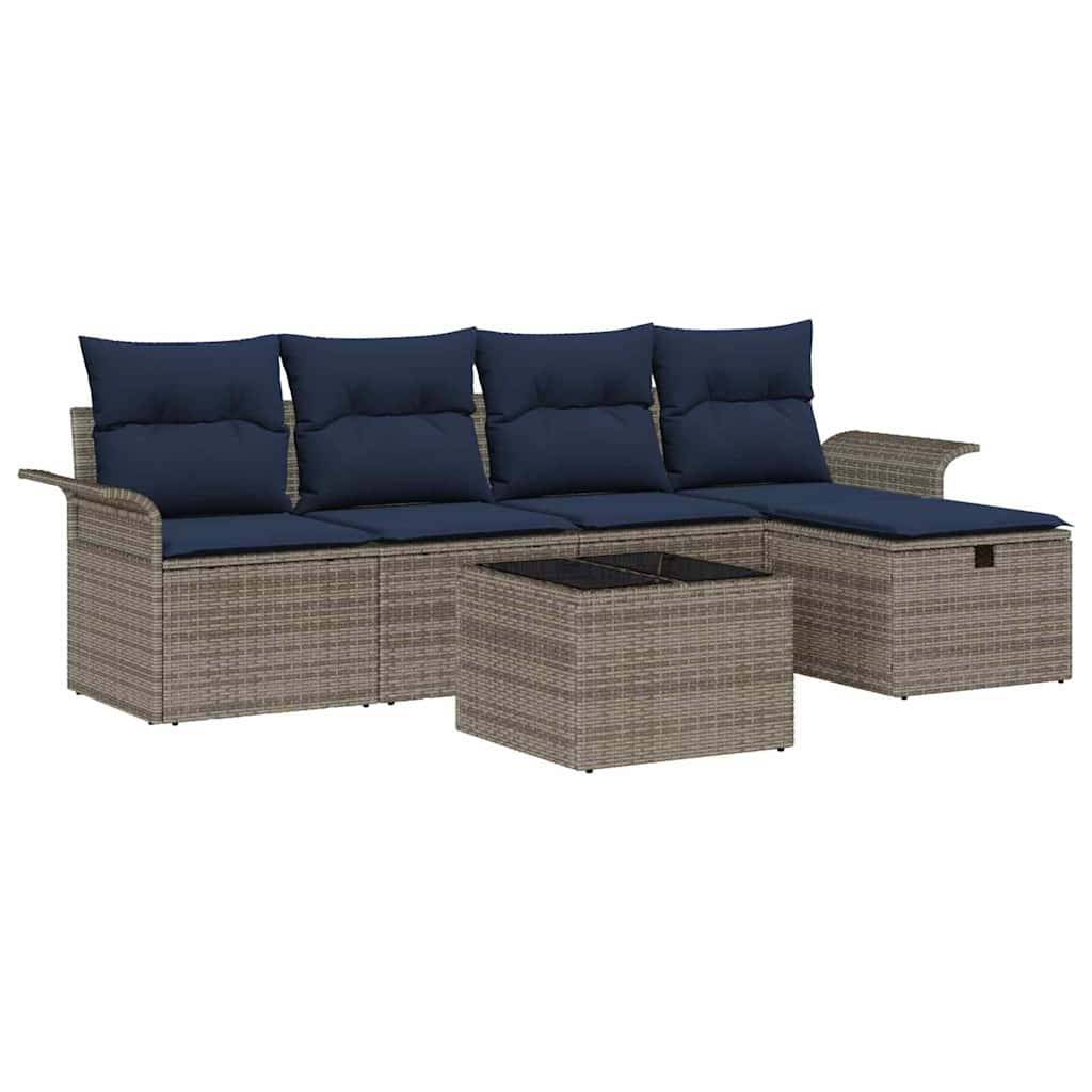vidaXL Gartensofa-set mit Kissen 6 pcs Grau und Marineblau Poly-Rattan