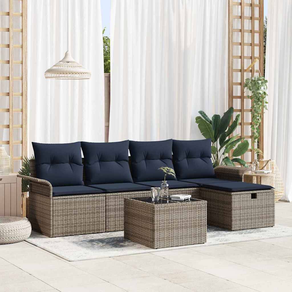 vidaXL Gartensofa-set mit Kissen 6 pcs Grau und Marineblau Poly-Rattan