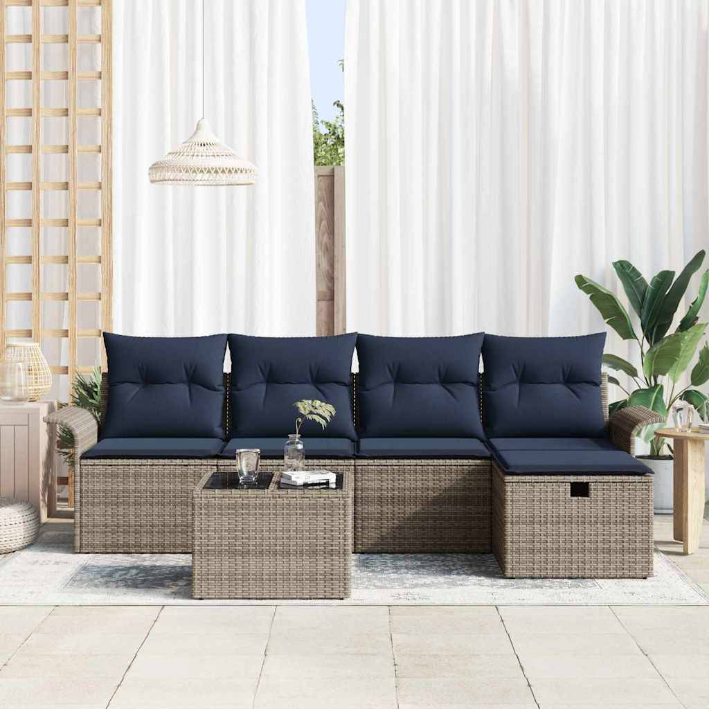 vidaXL Gartensofa-set mit Kissen 6 pcs Grau und Marineblau Poly-Rattan