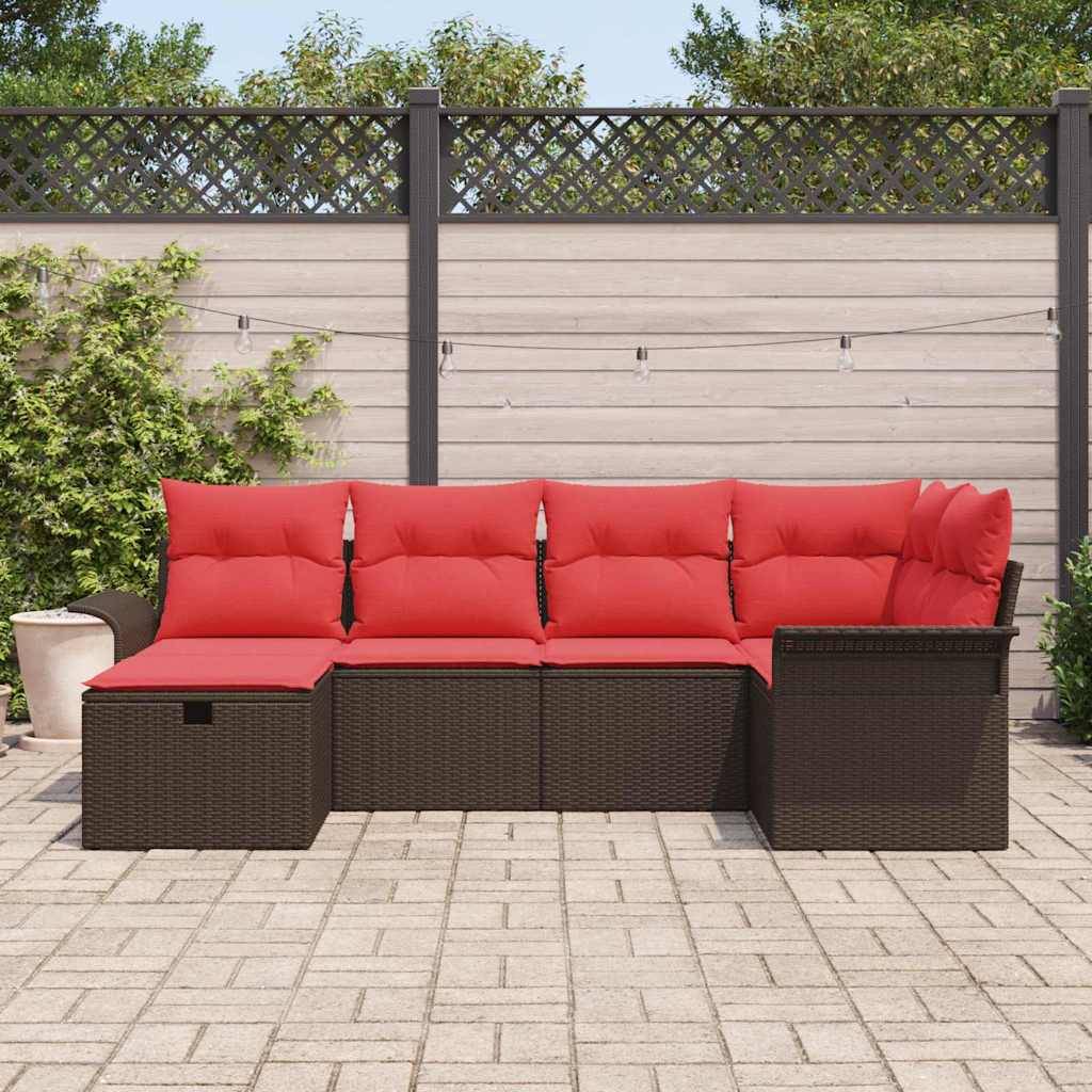 vidaXL Gartensofa-set mit Kissen mit Speicher 6 pcs Poly Rattan