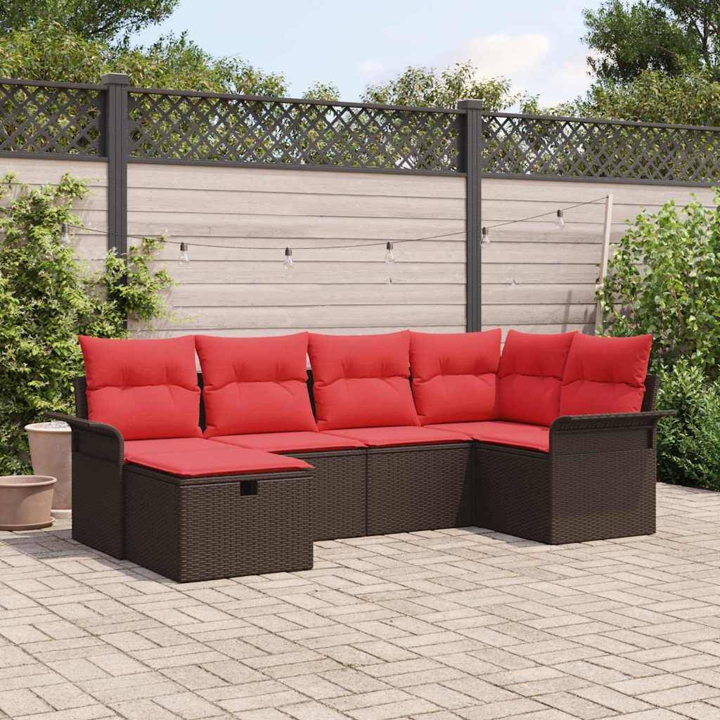 vidaXL Gartensofa-set mit Kissen mit Speicher 6 pcs Poly Rattan
