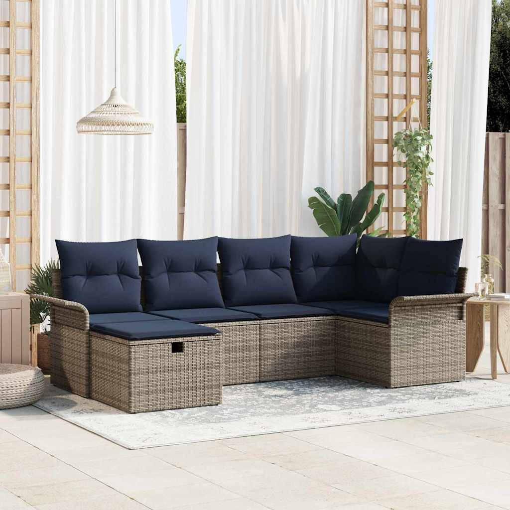 vidaXL Gartensofa-set mit Kissen mit Speicher 6 pcs Poly Rattan