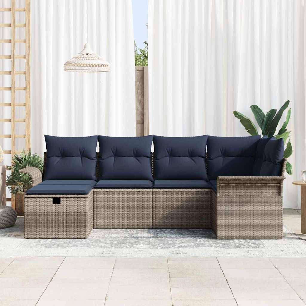 vidaXL Gartensofa-set mit Kissen mit Speicher 6 pcs Poly Rattan