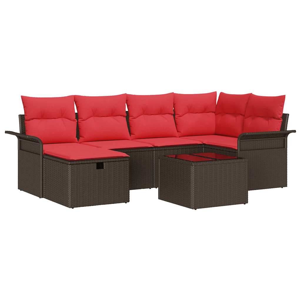 vidaXL Gartensofa-set mit Kissen mit Speicher 7 pcs Poly Rattan