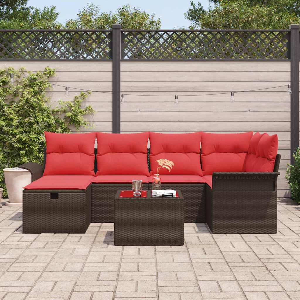 vidaXL Gartensofa-set mit Kissen mit Speicher 7 pcs Poly Rattan