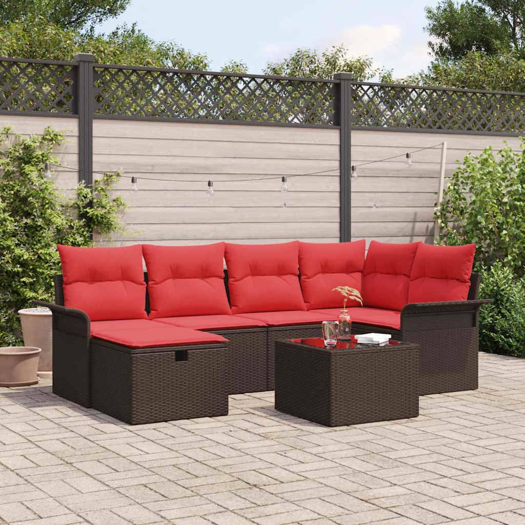 vidaXL Gartensofa-set mit Kissen mit Speicher 7 pcs Poly Rattan