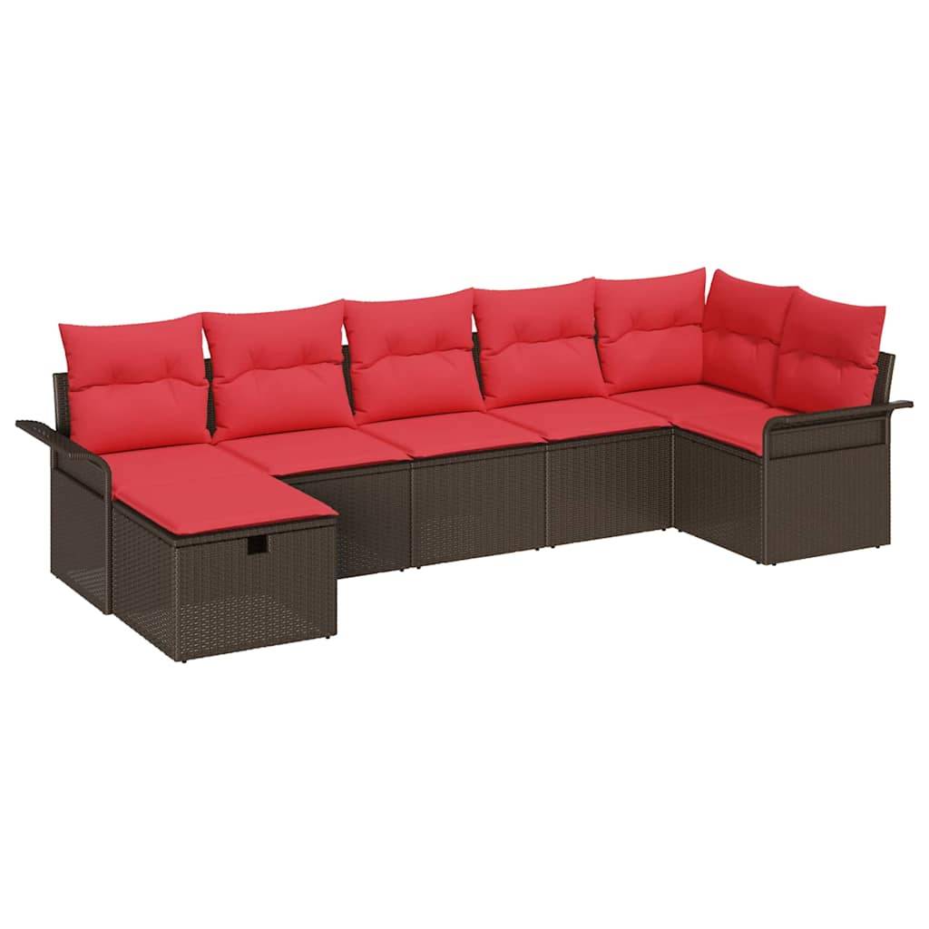 vidaXL Garten-Sofa-Set mit Kissen mit Speicher 7 pcs Braun Poly Rattan