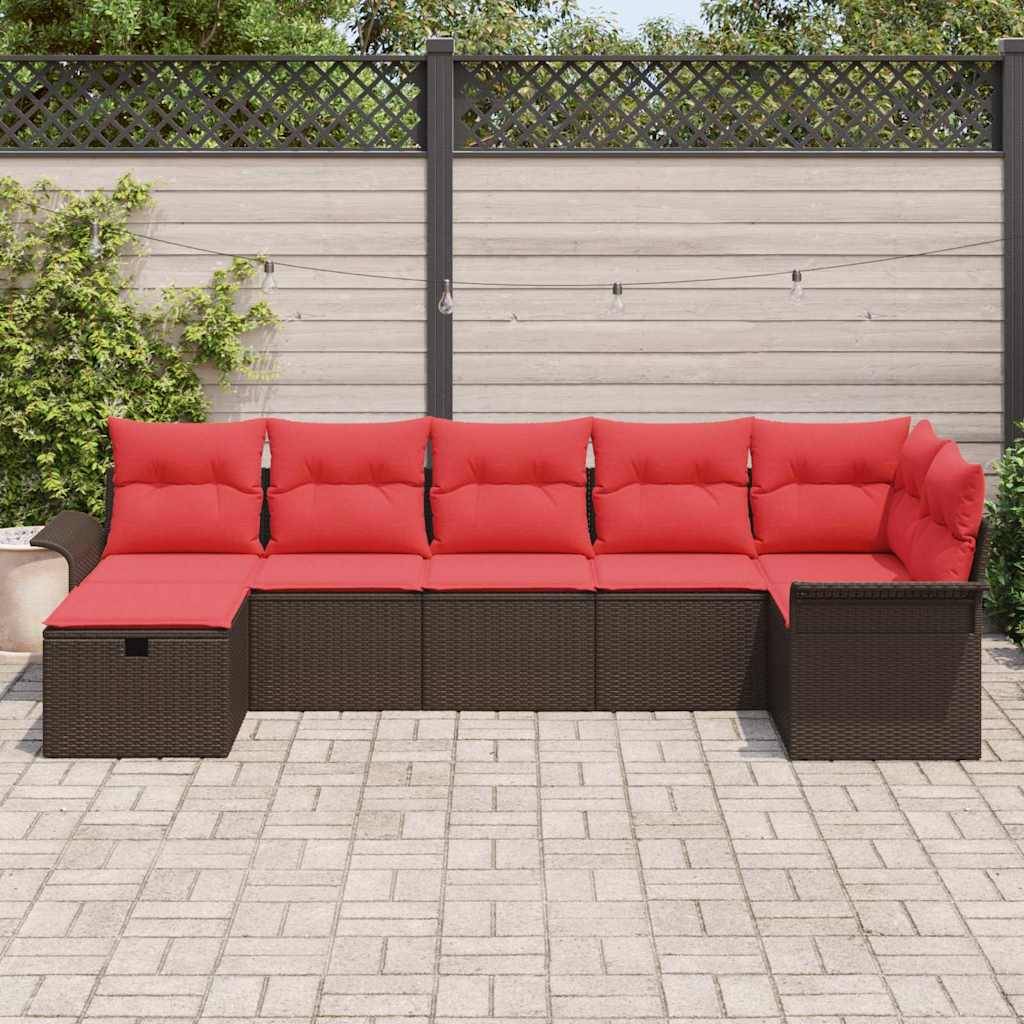 vidaXL Garten-Sofa-Set mit Kissen mit Speicher 7 pcs Braun Poly Rattan