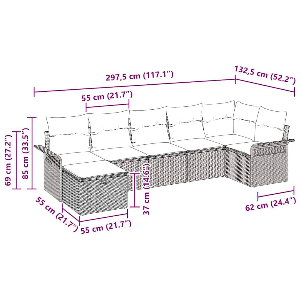 vidaXL Garten-Sofa-Set mit Kissen mit Speicher 7 pcs Braun Poly Rattan