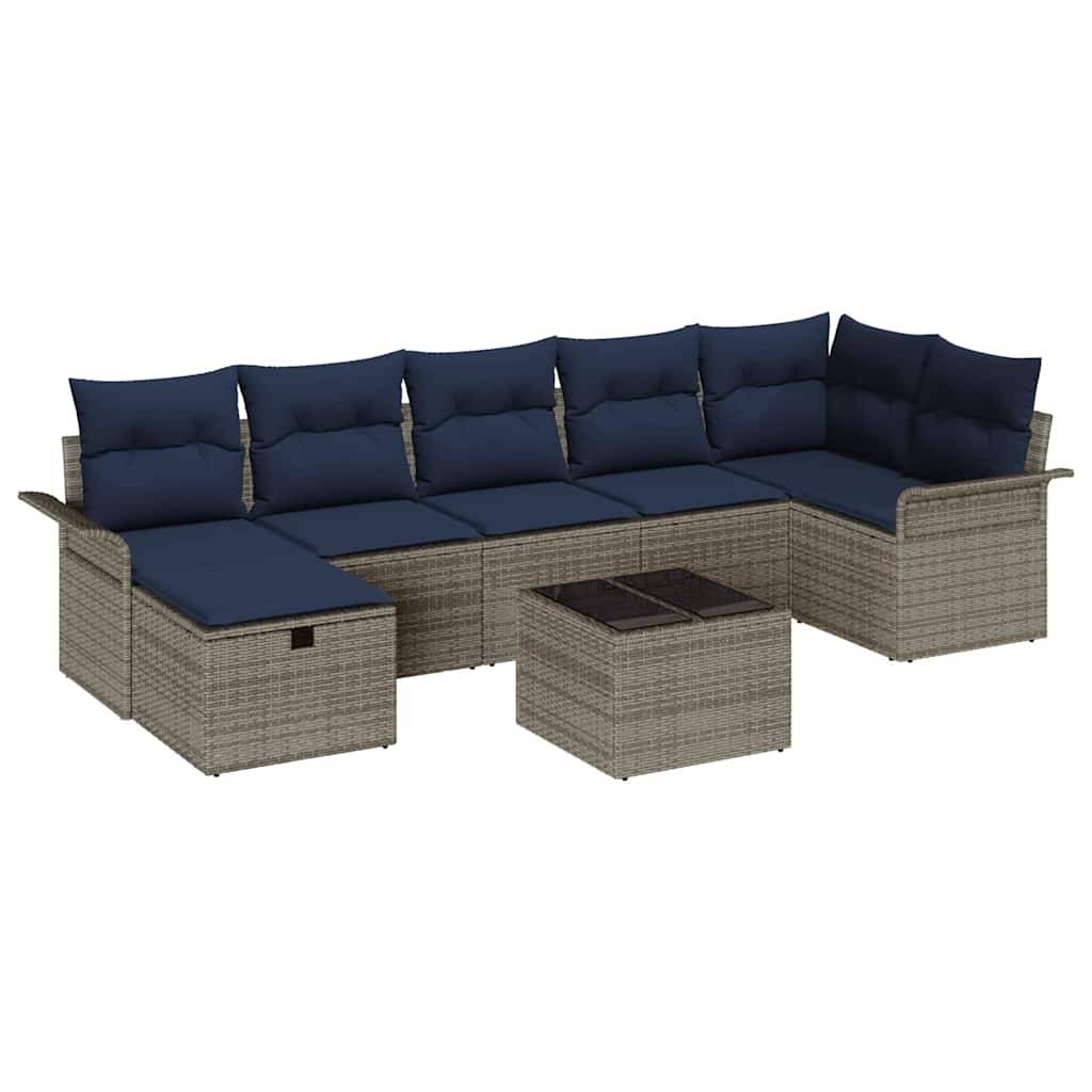 vidaXL Gartensofa-set mit Kissen 8 pcs Grau und Marineblau Poly-Rattan