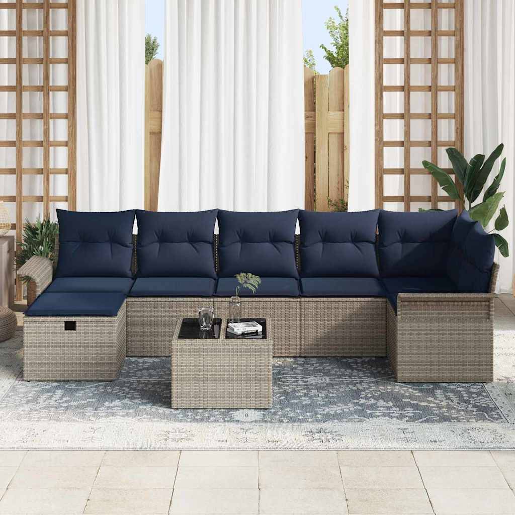 vidaXL Gartensofa-set mit Kissen 8 pcs Grau und Marineblau Poly-Rattan