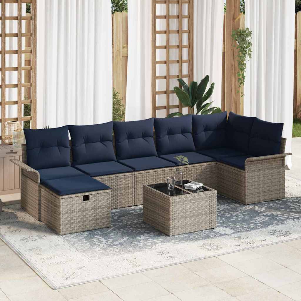 vidaXL Gartensofa-set mit Kissen 8 pcs Grau und Marineblau Poly-Rattan