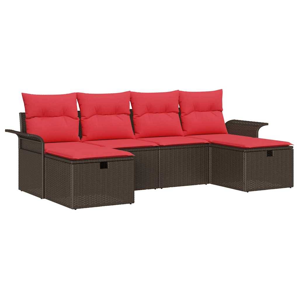 vidaXL Gartensofa-set mit Kissen mit Speicher 6 pcs Poly Rattan
