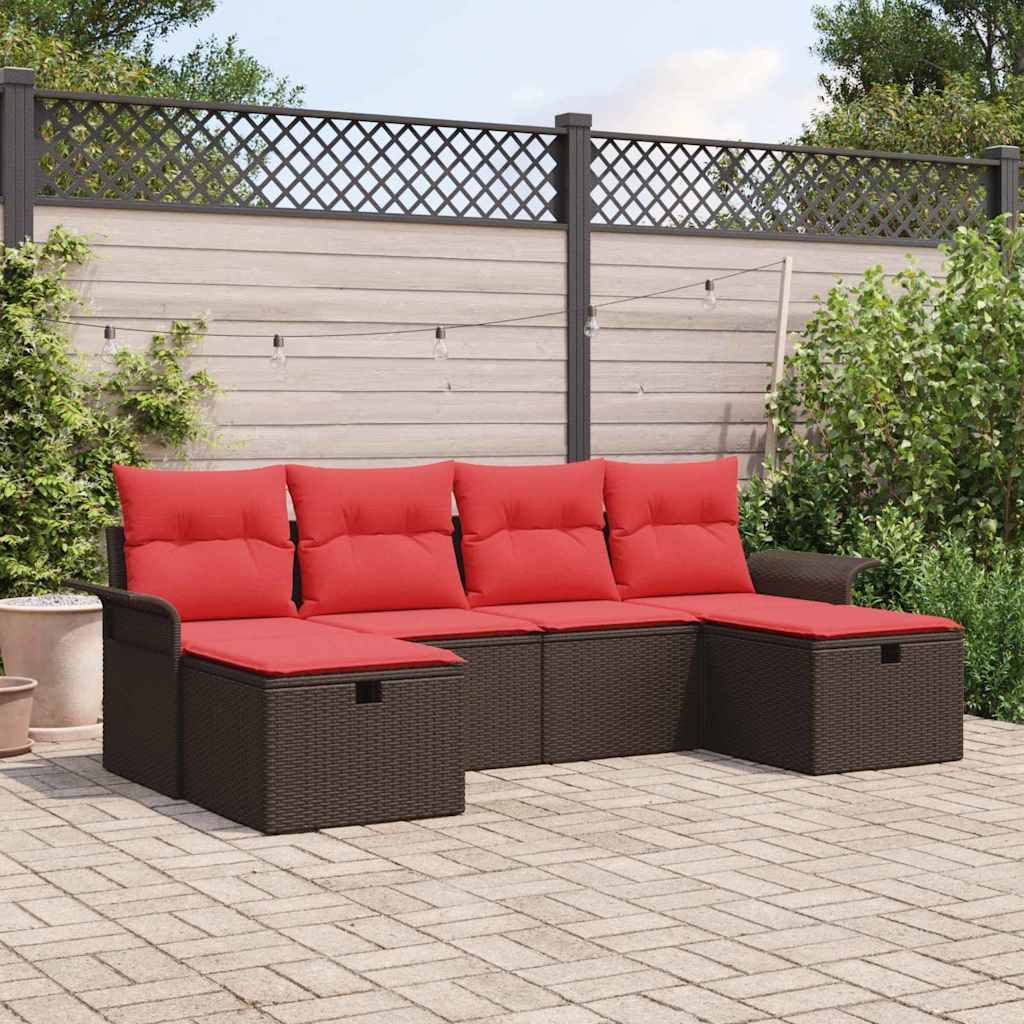 vidaXL Gartensofa-set mit Kissen mit Speicher 6 pcs Poly Rattan