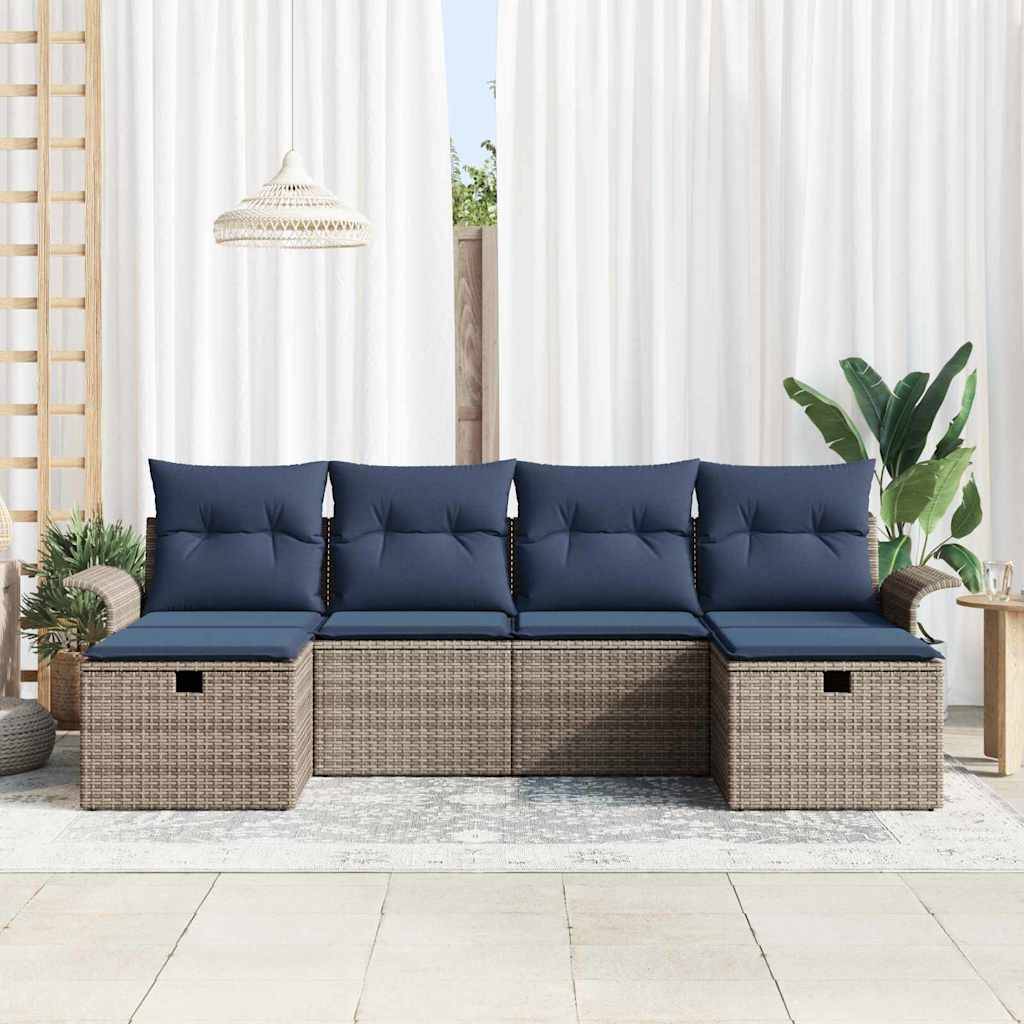vidaXL Garten-Sofa-Set mit Kissen mit Speicher 6 pcs Grau Poly Rattan