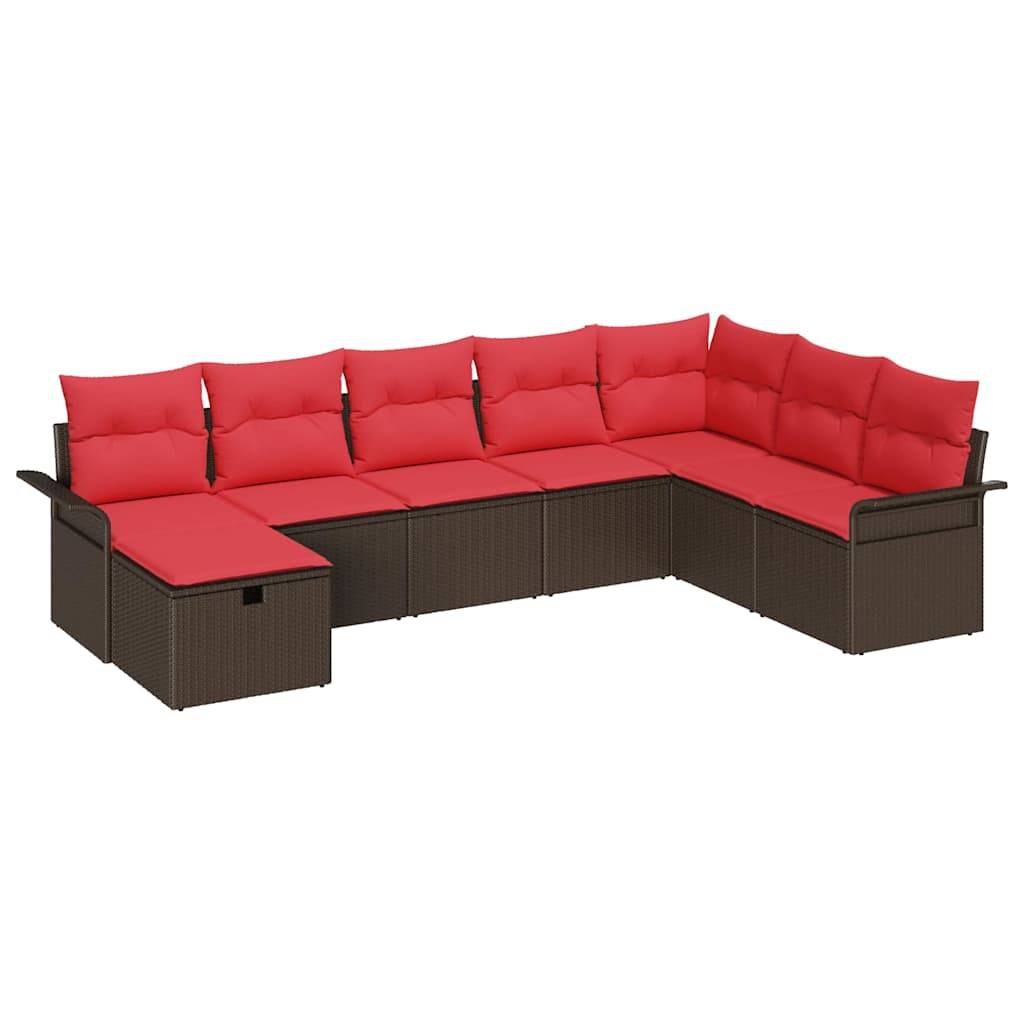 vidaXL Gartensofa-set mit Kissen 8 pcs Braun und Rot Poly-Rattan