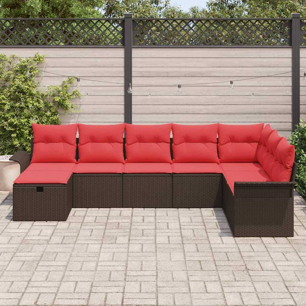 vidaXL Gartensofa-set mit Kissen 8 pcs Braun und Rot Poly-Rattan