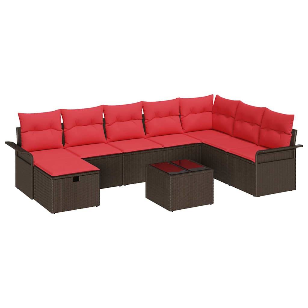 vidaXL Gartensofa-set mit Kissen mit Speicher 9 pcs Poly Rattan