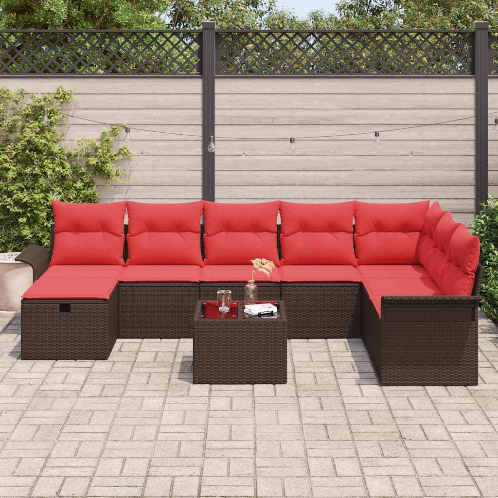 vidaXL Gartensofa-set mit Kissen mit Speicher 9 pcs Poly Rattan