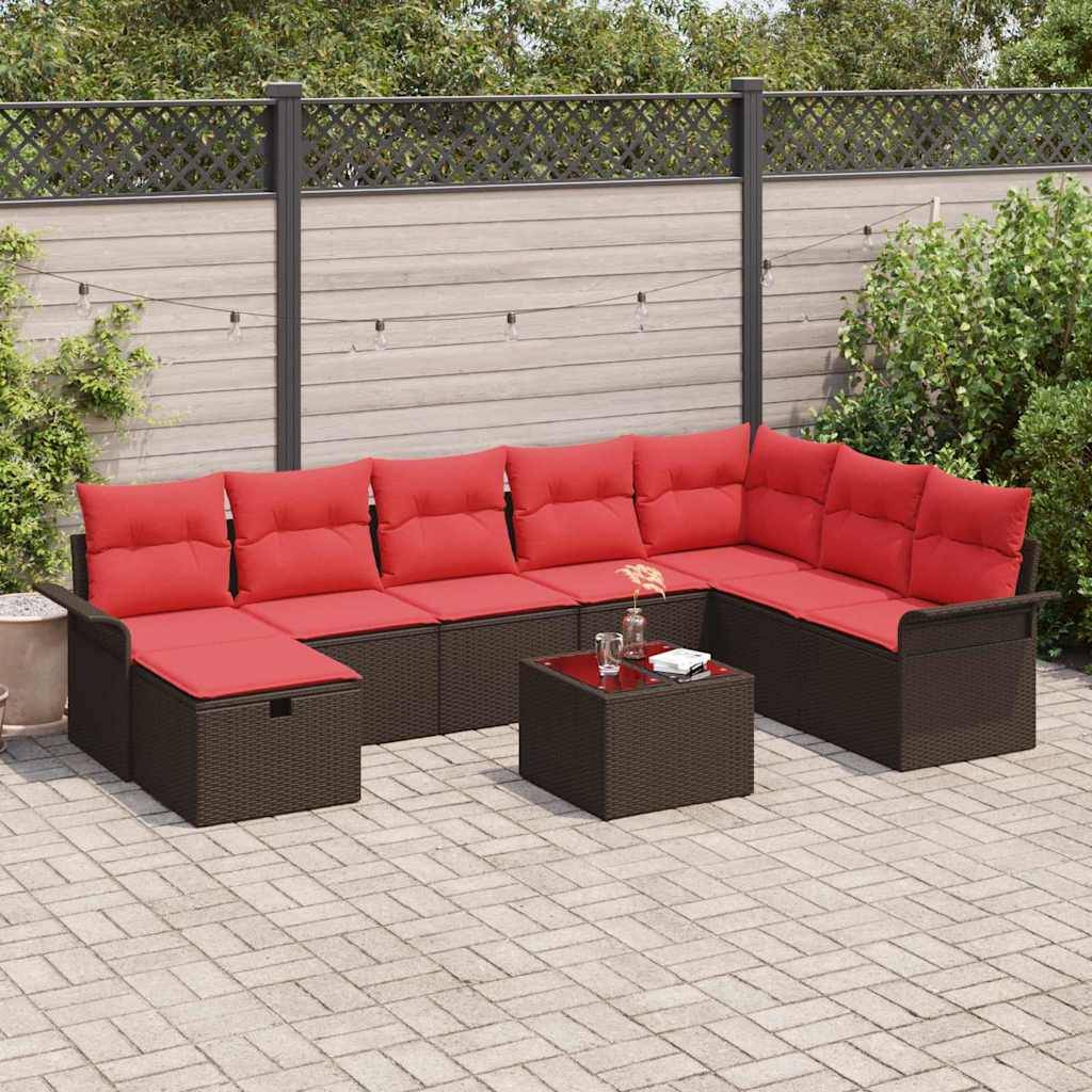 vidaXL Gartensofa-set mit Kissen mit Speicher 9 pcs Poly Rattan