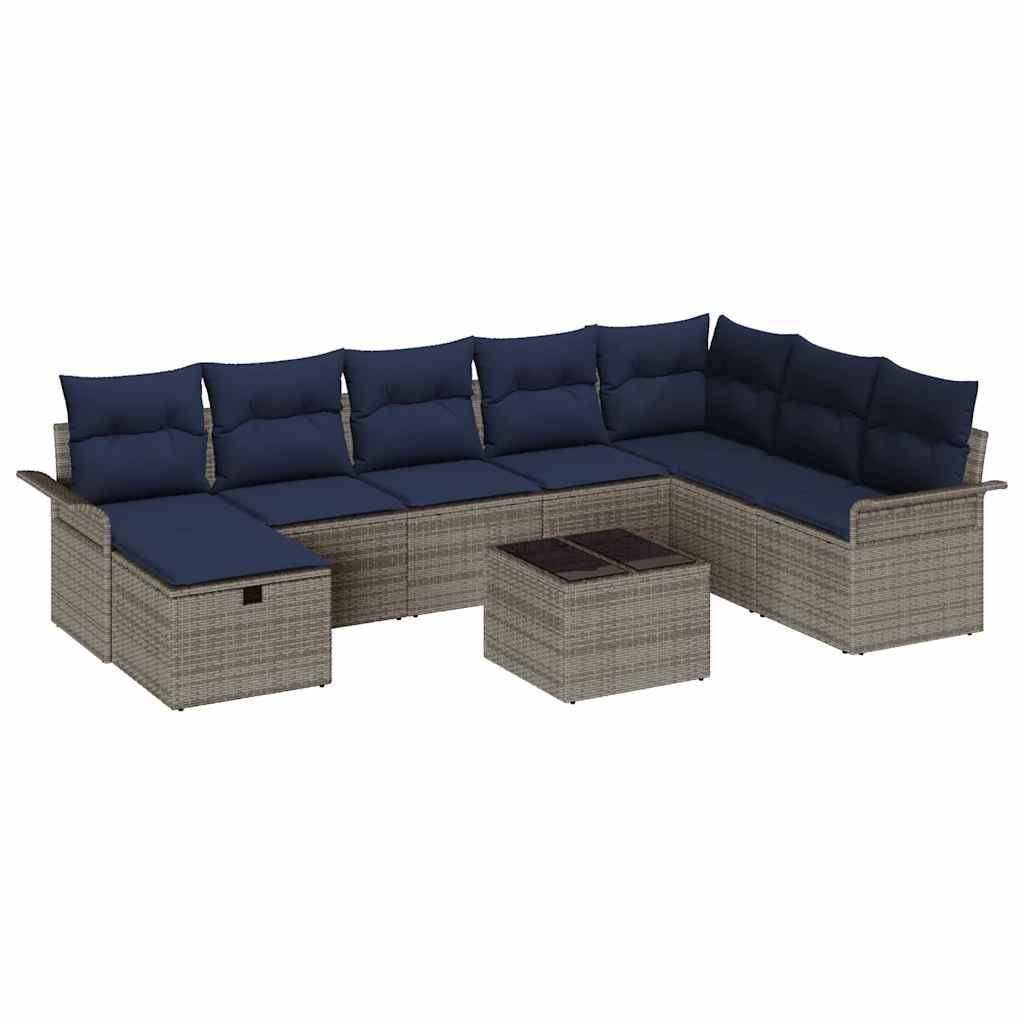 vidaXL Gartensofa-set mit Kissen mit Speicher 9 pcs Poly Rattan