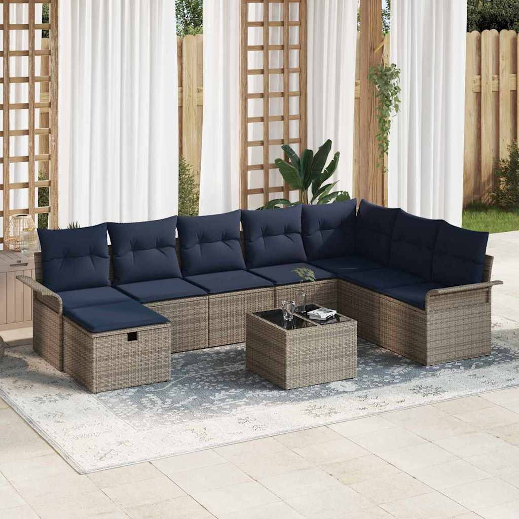 vidaXL Gartensofa-set mit Kissen mit Speicher 9 pcs Poly Rattan