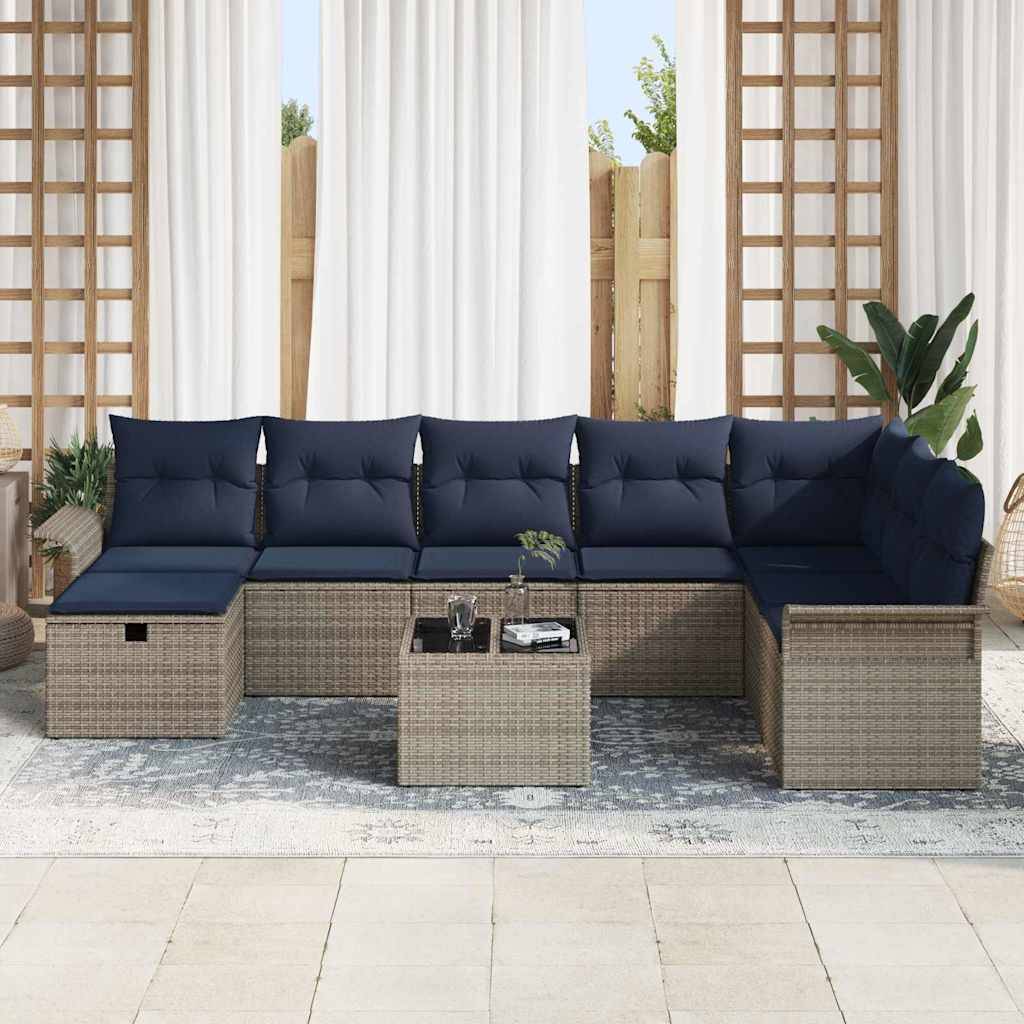 vidaXL Gartensofa-set mit Kissen mit Speicher 9 pcs Poly Rattan