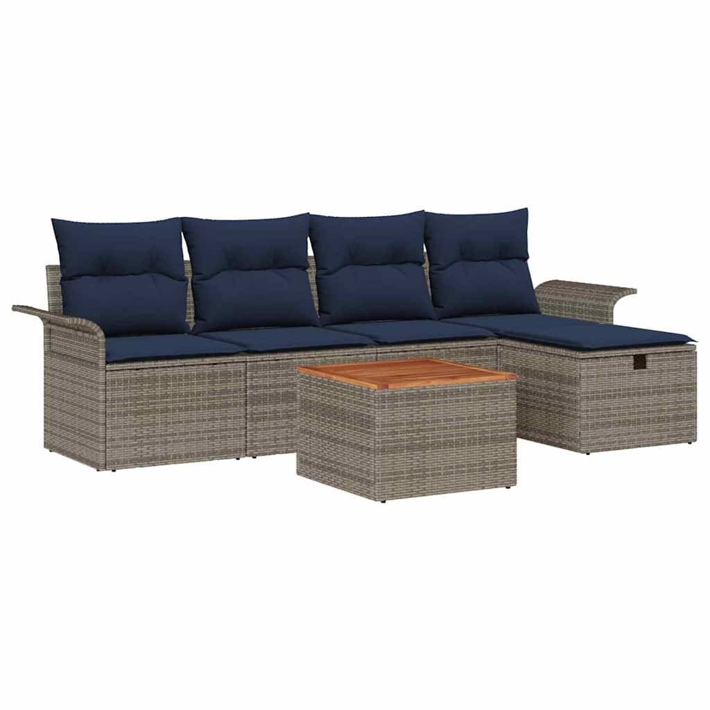 vidaXL Gartensofa-set mit Kissen mit Speicher 6 pcs Grau Poly Rattan