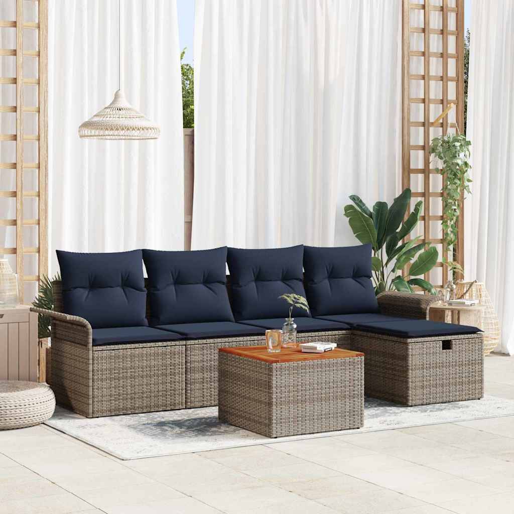 vidaXL Gartensofa-set mit Kissen mit Speicher 6 pcs Grau Poly Rattan
