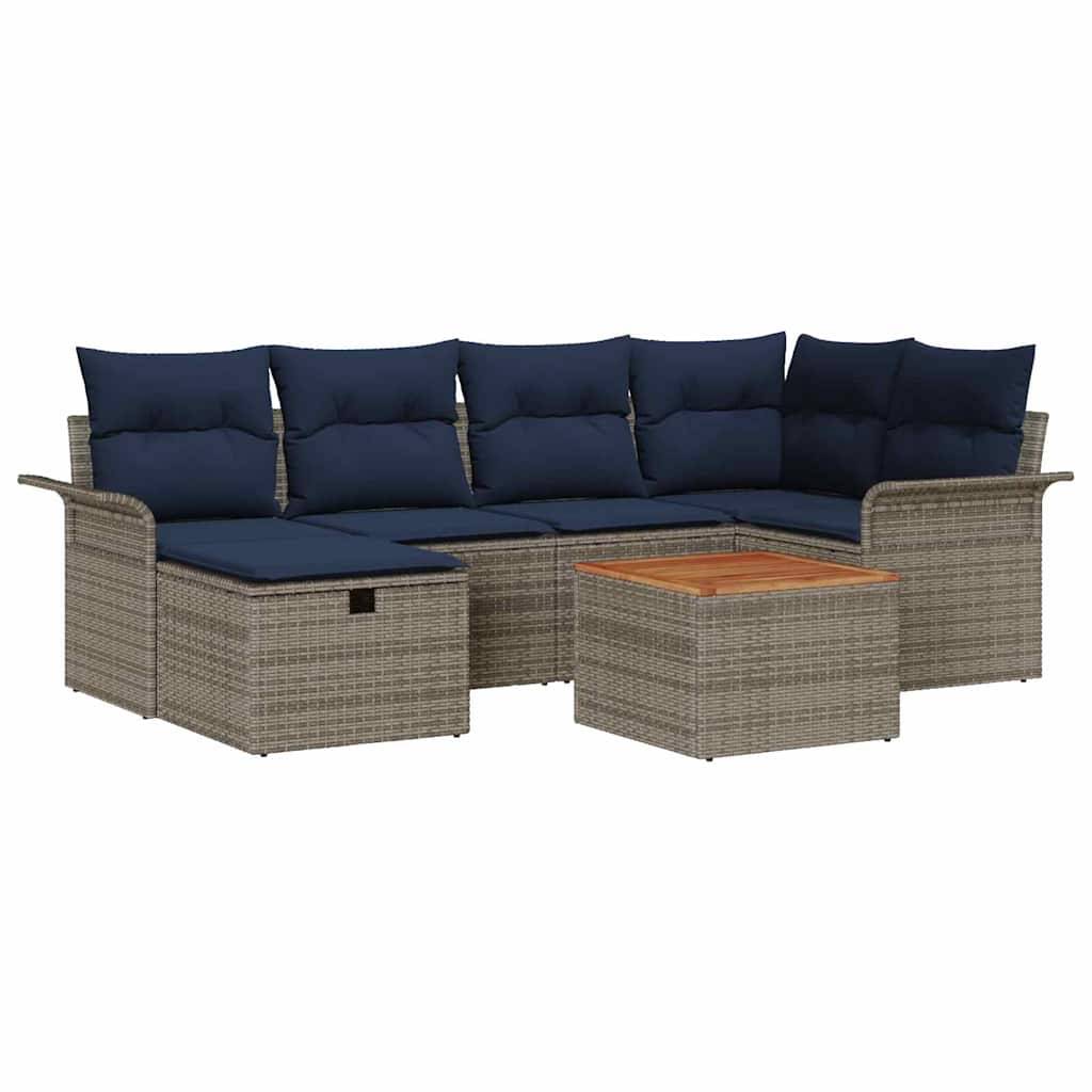 vidaXL Gartensofa-set mit Kissen mit Speicher 7 pcs Grau Poly-Rattan