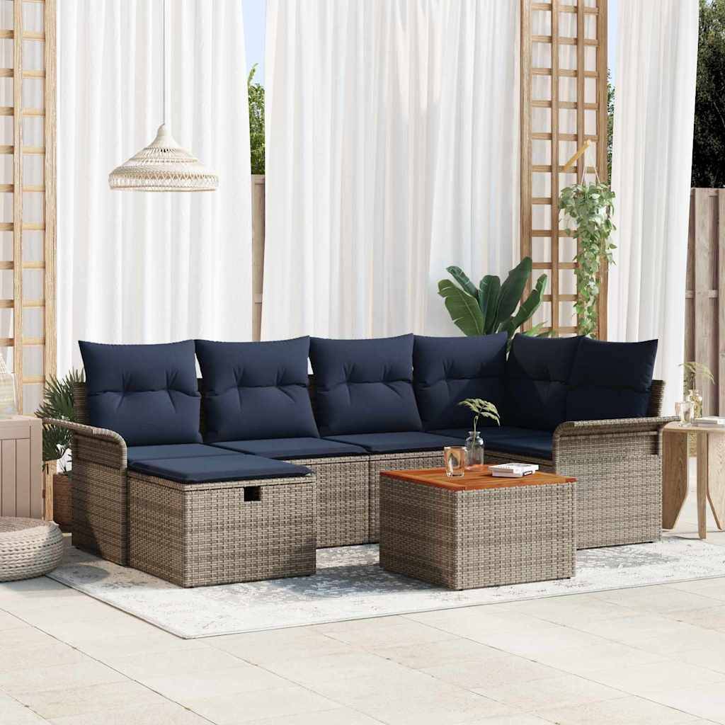 vidaXL Gartensofa-set mit Kissen mit Speicher 7 pcs Grau Poly-Rattan