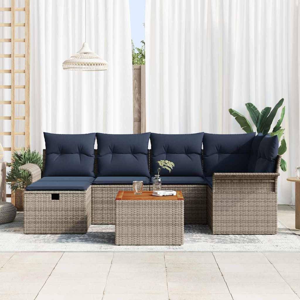 vidaXL Gartensofa-set mit Kissen mit Speicher 7 pcs Grau Poly-Rattan