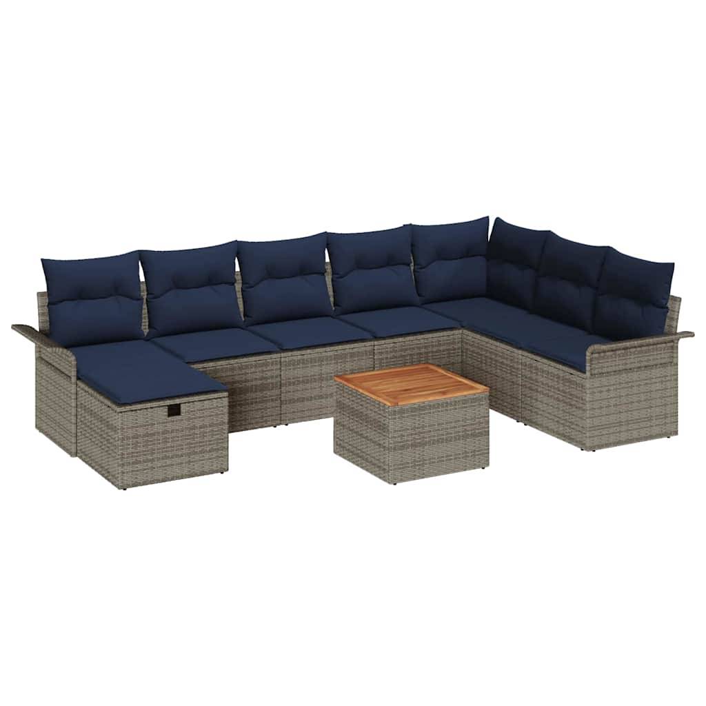vidaXL Gartensofa-set mit Kissen mit Speicher 9 pcs Grau Poly Rattan