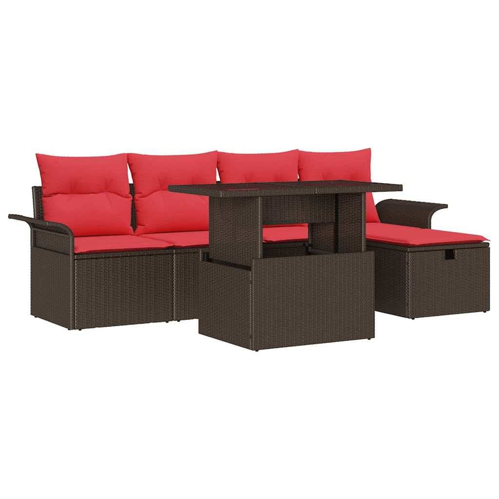 vidaXL Gartensofa-set mit Kissen mit Speicher 6 pcs Braun Poly-Rattan