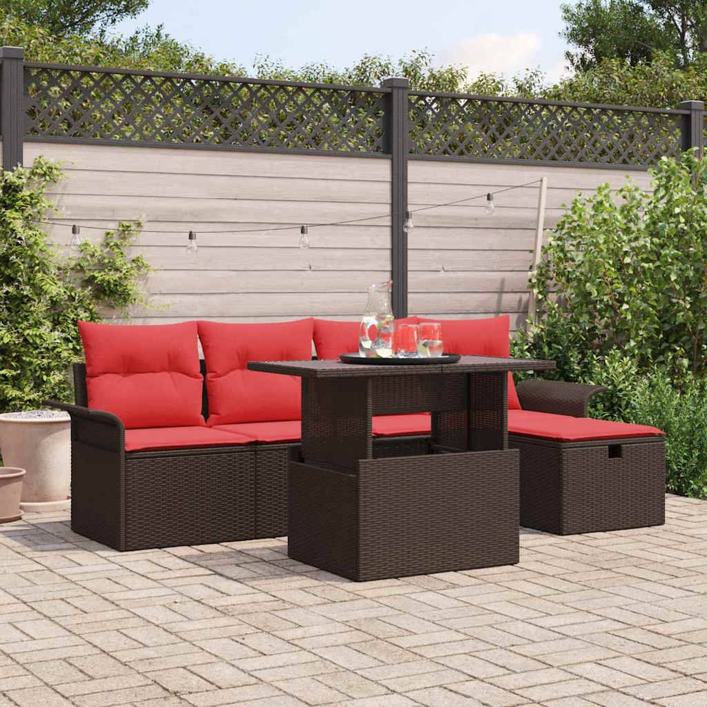 vidaXL Gartensofa-set mit Kissen mit Speicher 6 pcs Braun Poly-Rattan