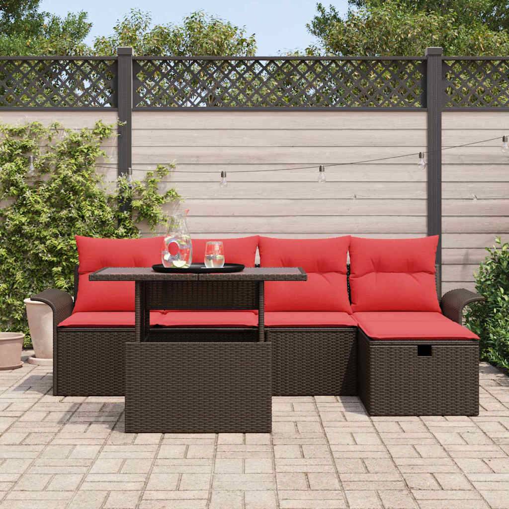 vidaXL Gartensofa-set mit Kissen mit Speicher 6 pcs Braun Poly-Rattan