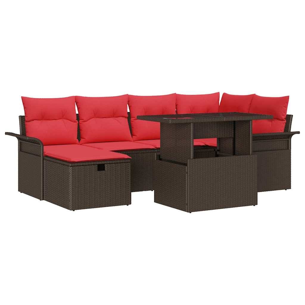 vidaXL Garten-Sofa-Set mit Kissen mit Speicher 7 pcs Braun Poly Rattan