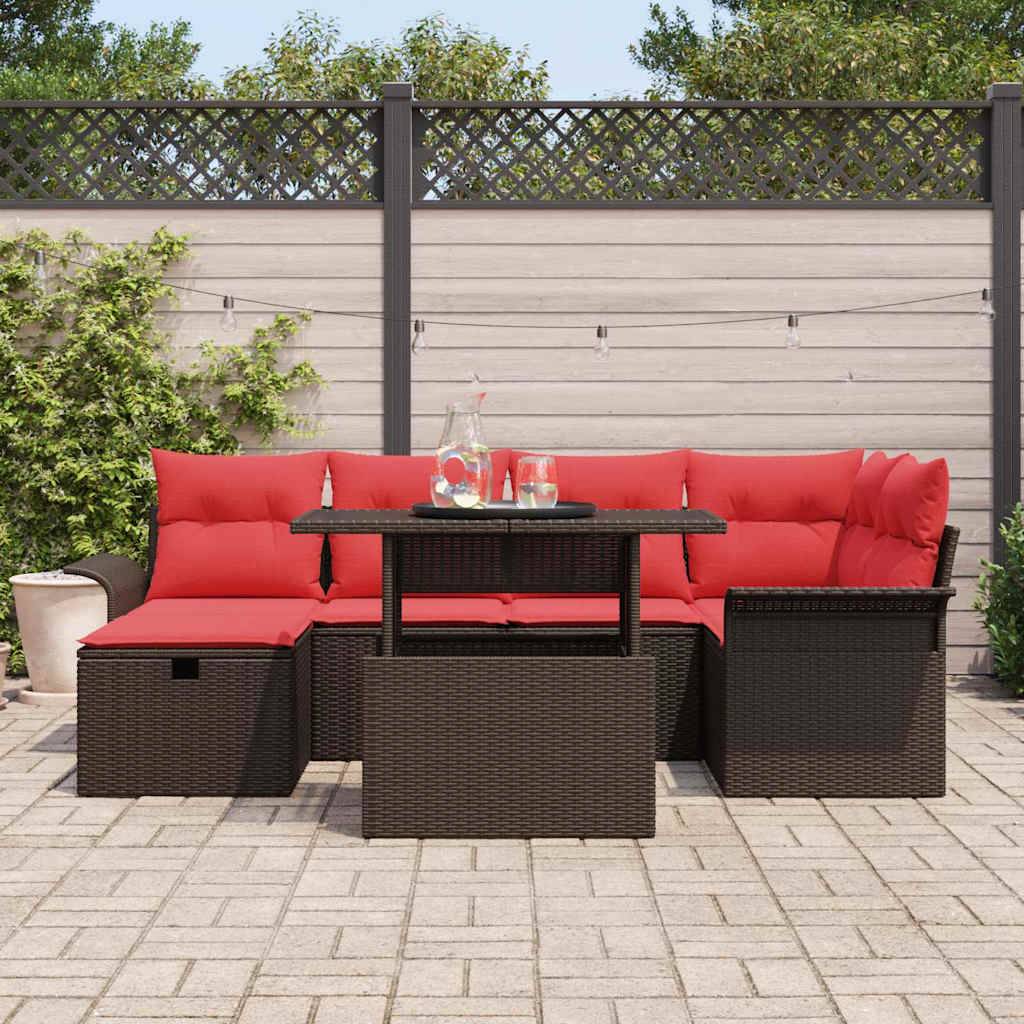 vidaXL Garten-Sofa-Set mit Kissen mit Speicher 7 pcs Braun Poly Rattan